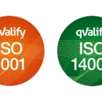 iso 9001 orange märke och iso 14001 GRÖN märke