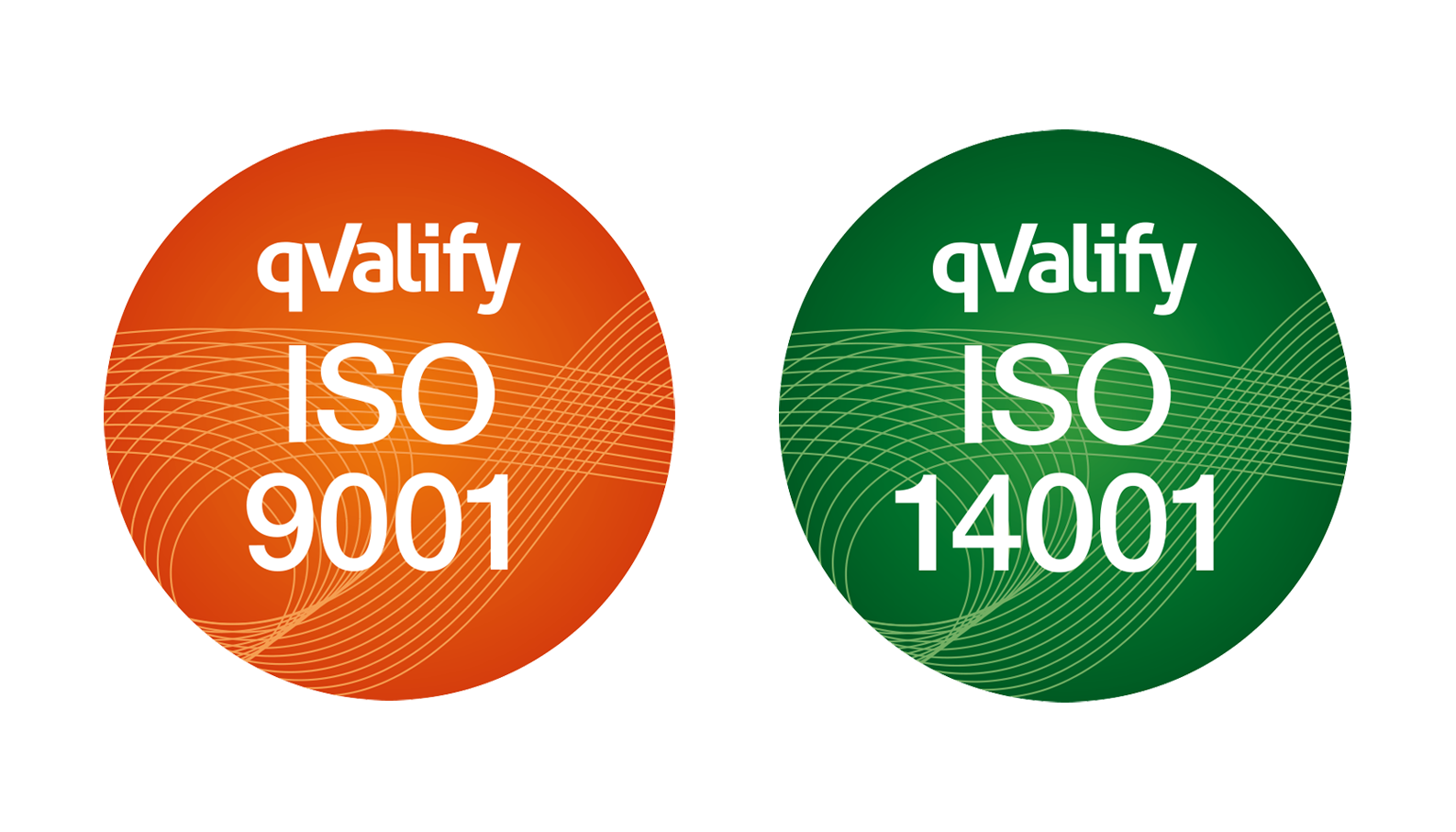 iso 9001 orange märke och iso 14001 märke